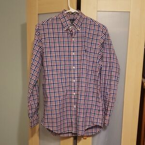 Mens Ralph Lauren Cotton Red Blue White Plaid Preppy Button Down Shirt Small EUC